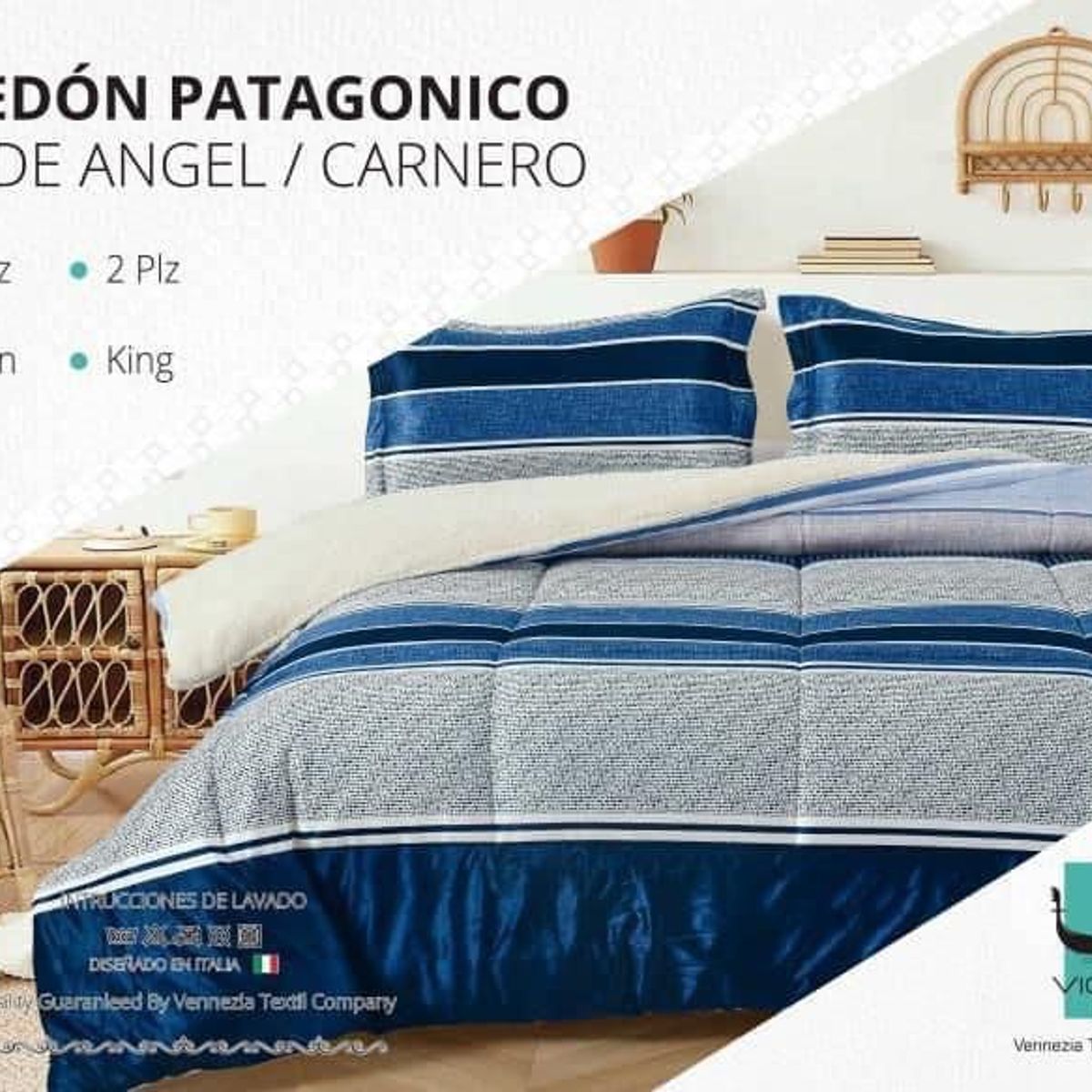 VENEZIA - Edredón 2 plz Piel de Ángel con Carnero Sherpa + Juego de Sábanas