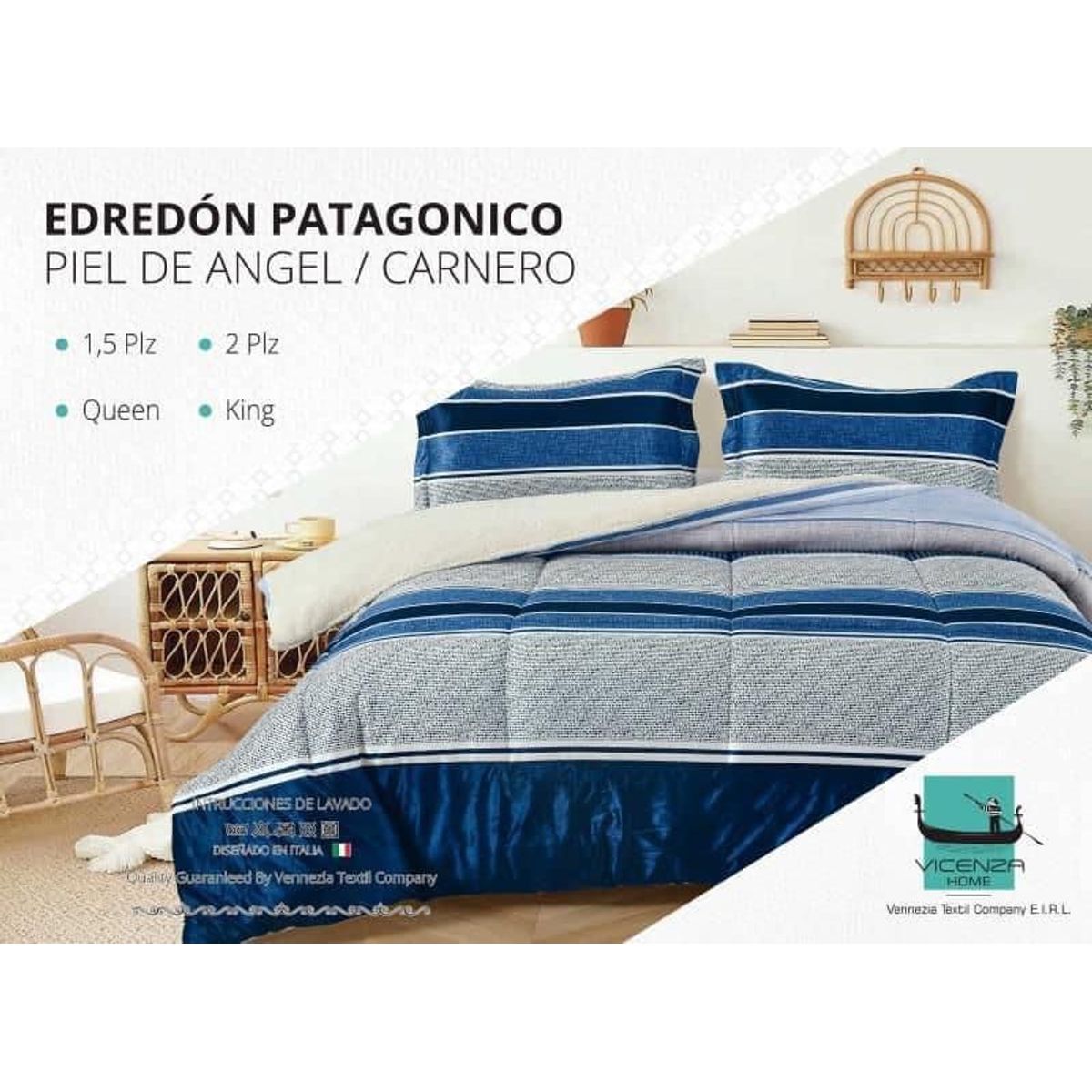VENEZIA - Edredón 2 plz Piel de Ángel con Carnero Sherpa + Juego de Sábanas