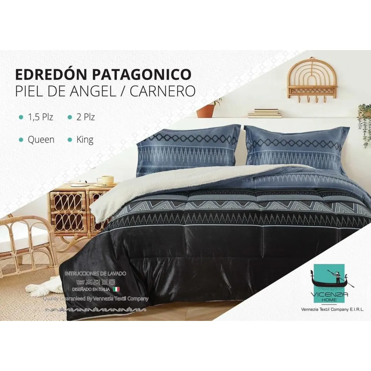 VENEZIA - Edredón 2 plz Piel de Ángel con Carnero Sherpa + Juego de Sábanas