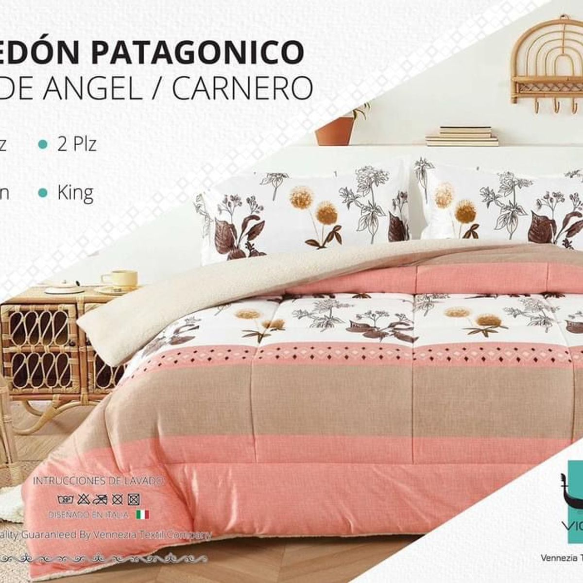 VENEZIA - Edredón 2 plz Piel de Ángel con Carnero Sherpa + Juego de Sábanas