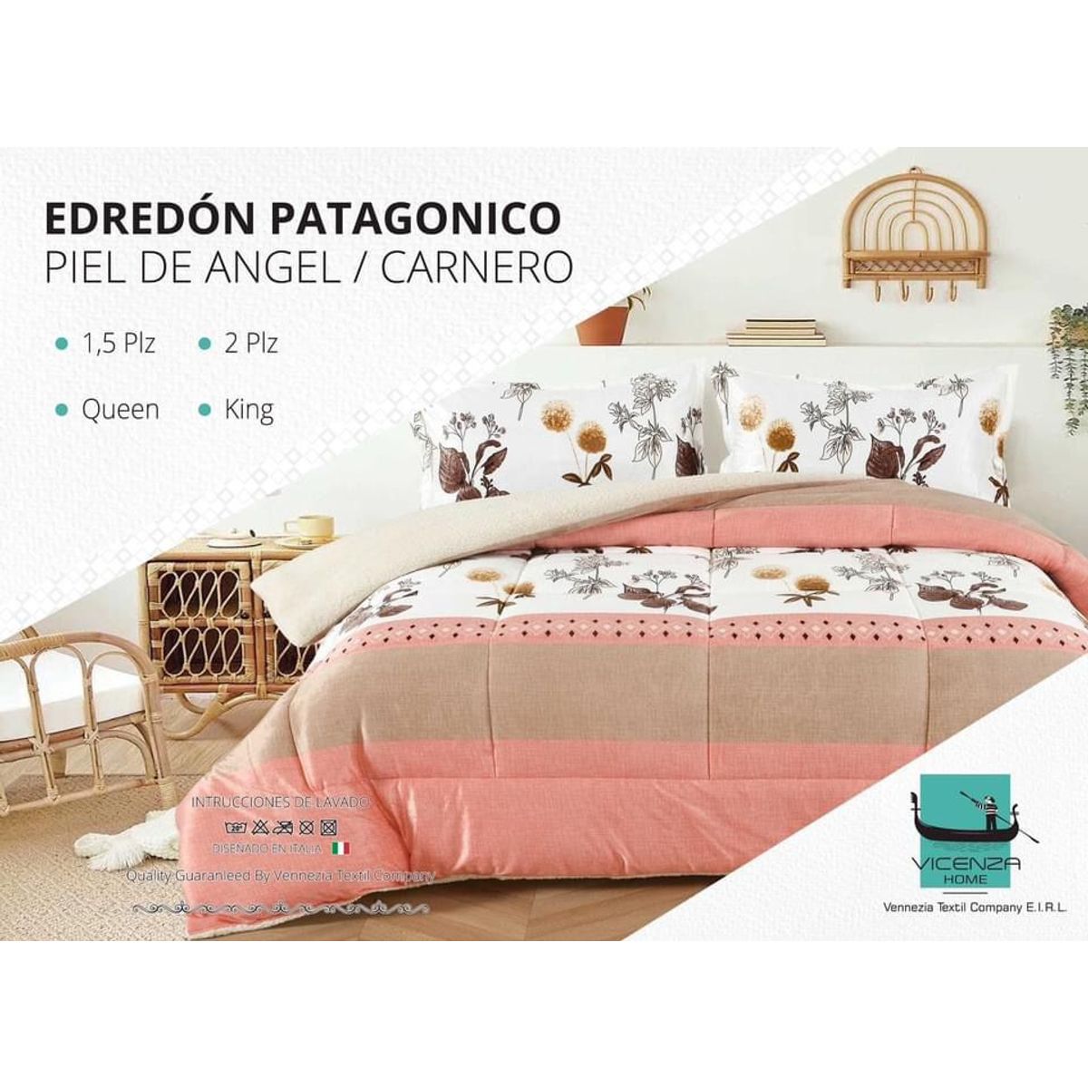 VENEZIA - Edredón 2 plz Piel de Ángel con Carnero Sherpa + Juego de Sábanas