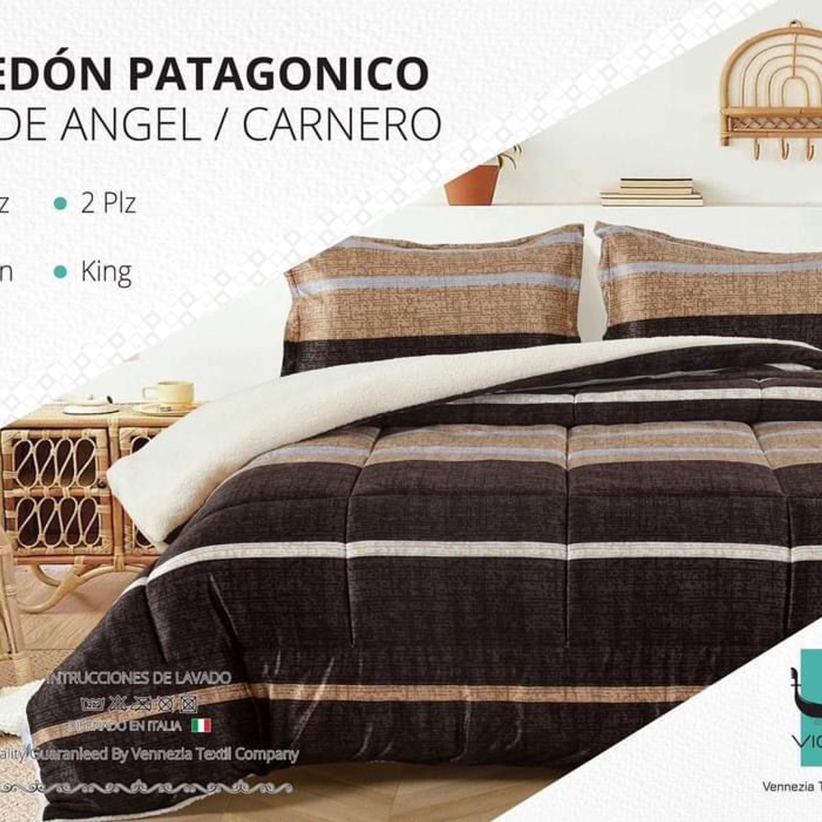 VENEZIA - Edredón 2 plz Piel de Ángel con Carnero Sherpa + Juego de Sábanas