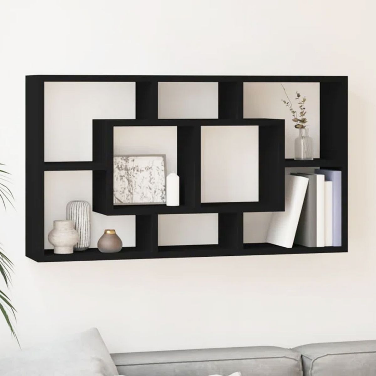 GENERICO - Repisa Flotante Melamina 4 Divisiones 90x60x20cm Negro