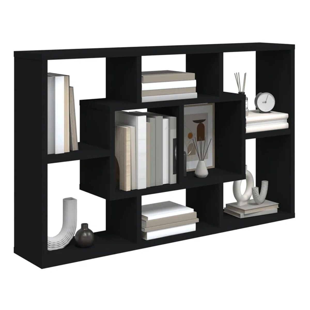 GENERICO - Repisa Flotante Melamina 4 Divisiones 90x60x20cm Negro