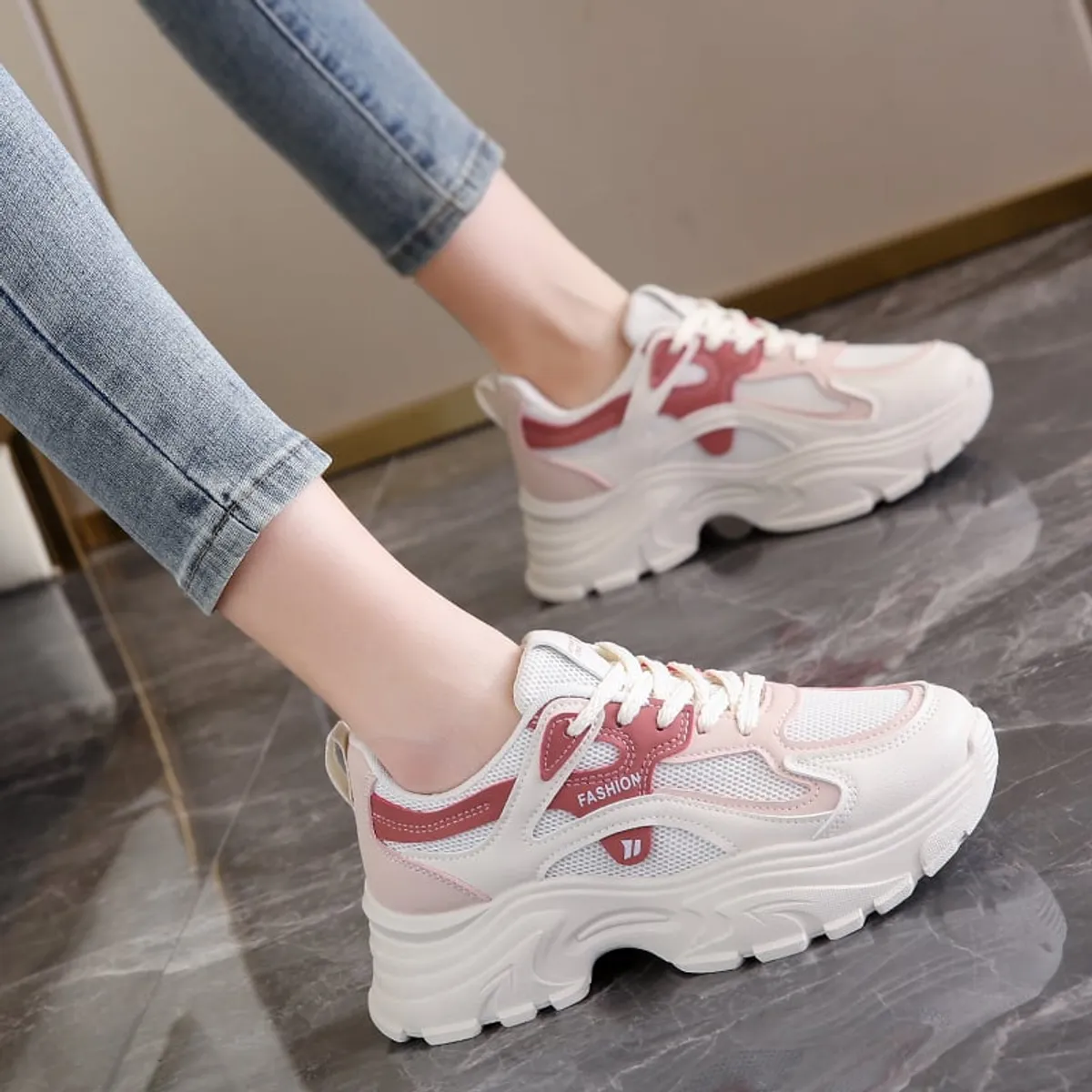 SHANDIAN - Zapatillas Plataforma Mujer Amarillo