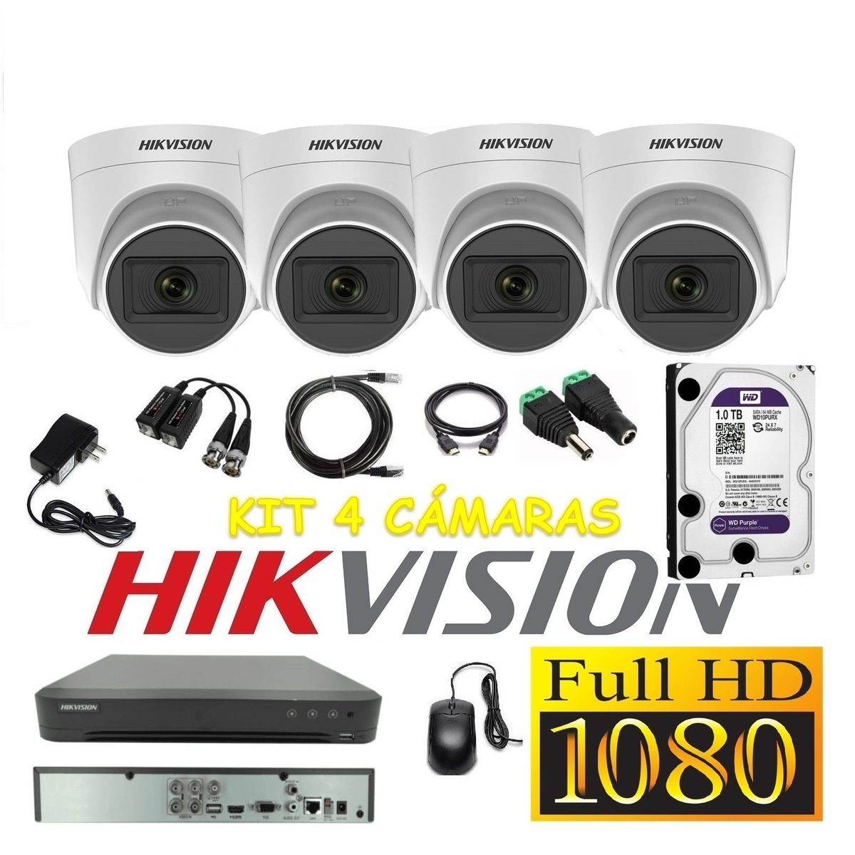 HIKVISION - Cámaras Seguridad Kit 4 HIKVISION DOMO FULLHD Audio DVR HQHI + 1Tb