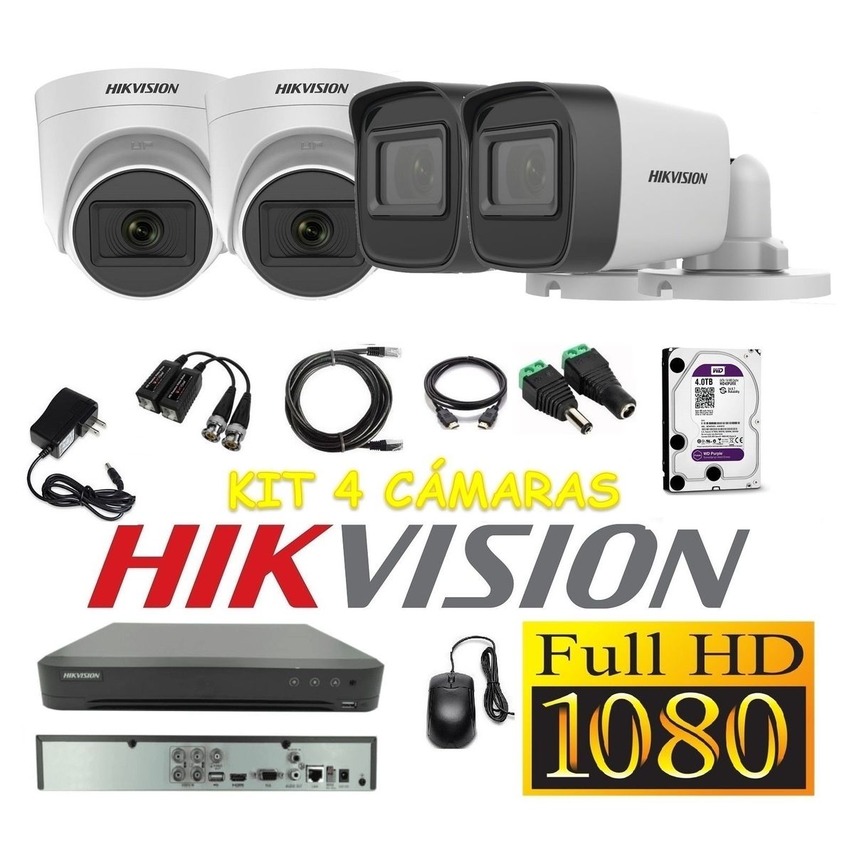 HIKVISION - Cámaras Seguridad Kit 4 HIKVISION FULLHD Audio DVR HQHI + 4Tb