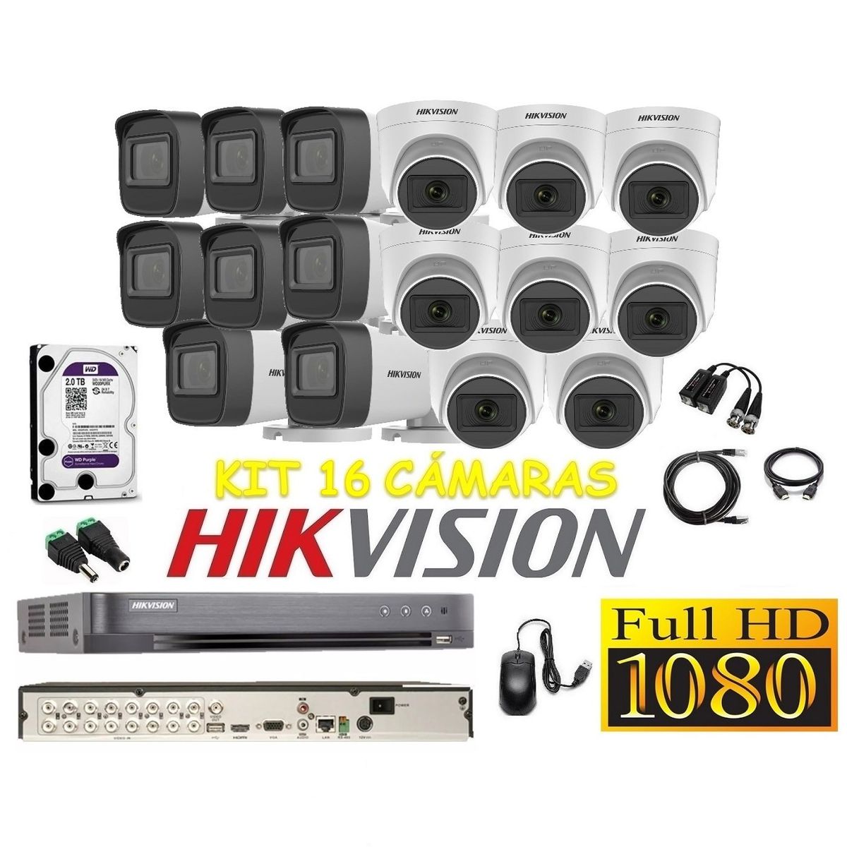 HIKVISION - Cámaras Seguridad Kit 16 HIKVISION FULLHD Audio DVR HQHI + 2tb