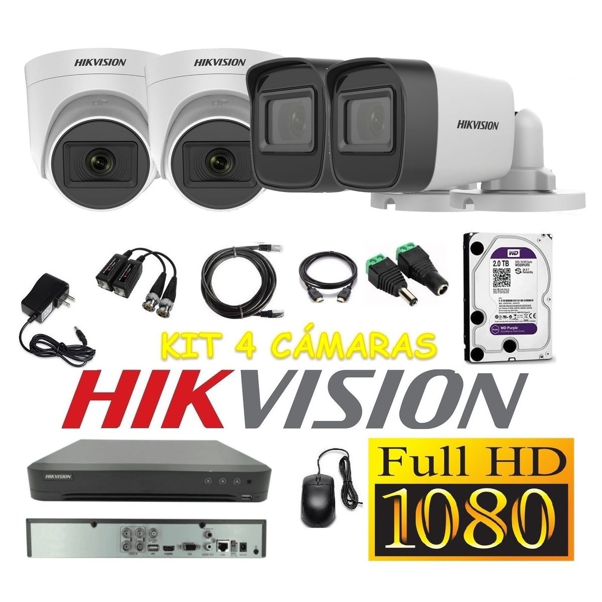 HIKVISION - Cámaras Seguridad Kit 4 HIKVISION FULLHD Audio DVR HQHI + 2Tb