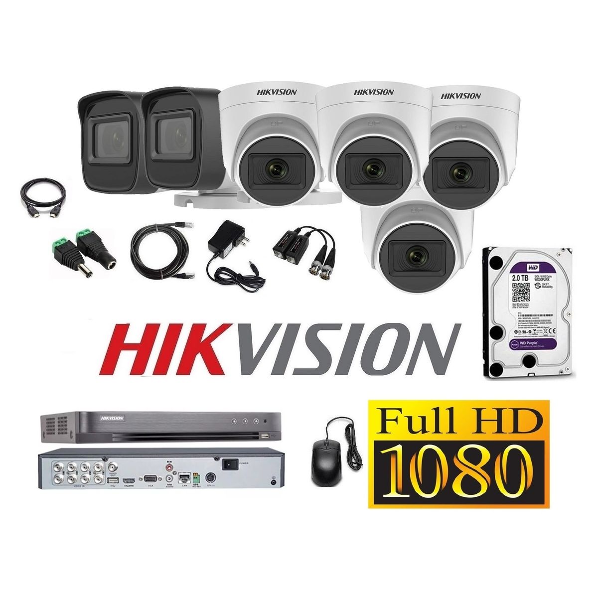 HIKVISION - Cámaras Seguridad Kit 6 HIKVISION FULLHD Audio DVR HQHI + 2tb