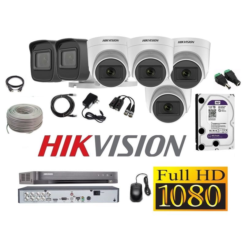 HIKVISION - Cámaras Seguridad Kit 6 HIKVISION FULLHD Audio DVR HQHI + 1tb + Cable
