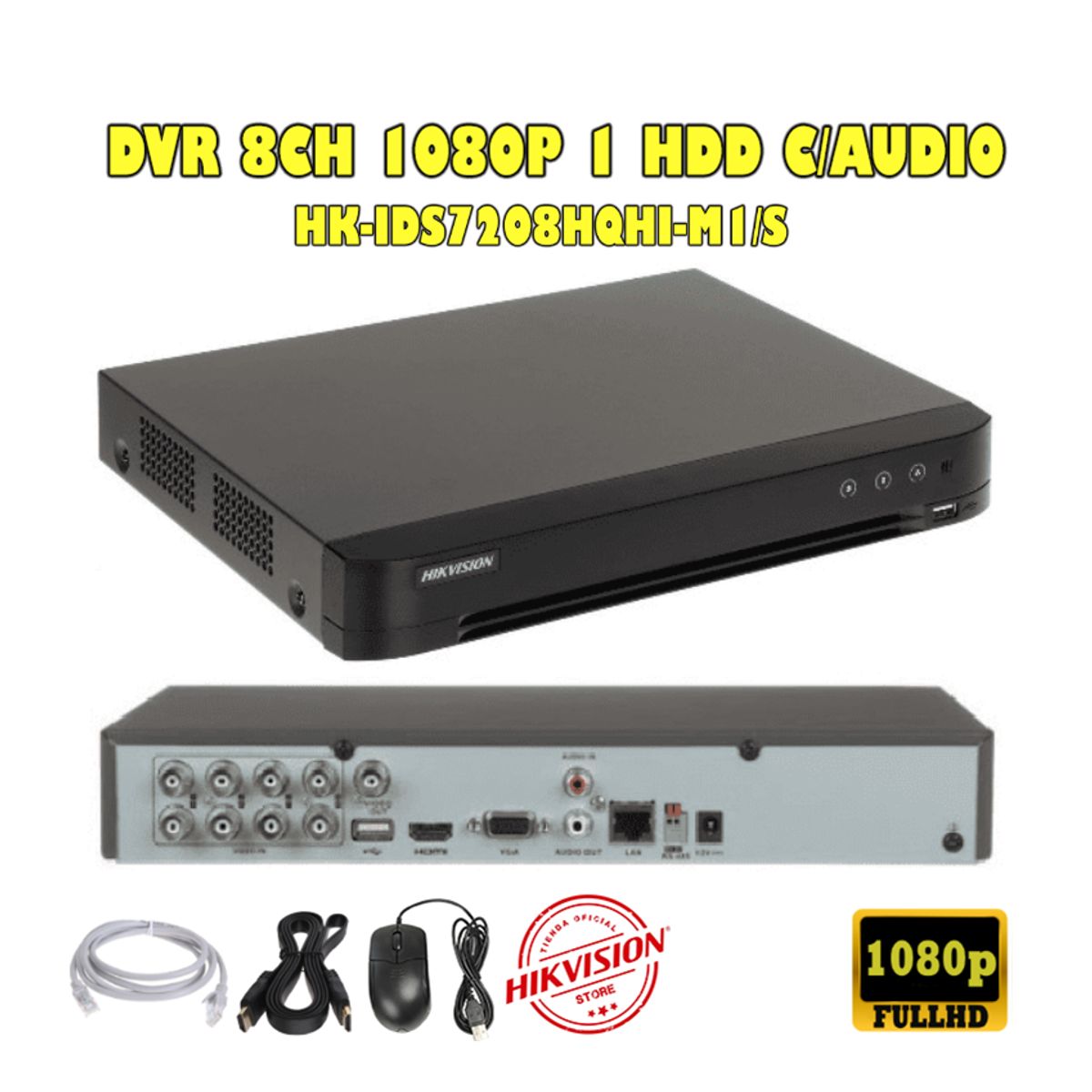 HIKVISION - Cámaras Seguridad Kit 5 HIKVISION FULLHD Audio DVR HQHI + 1tb + Cable