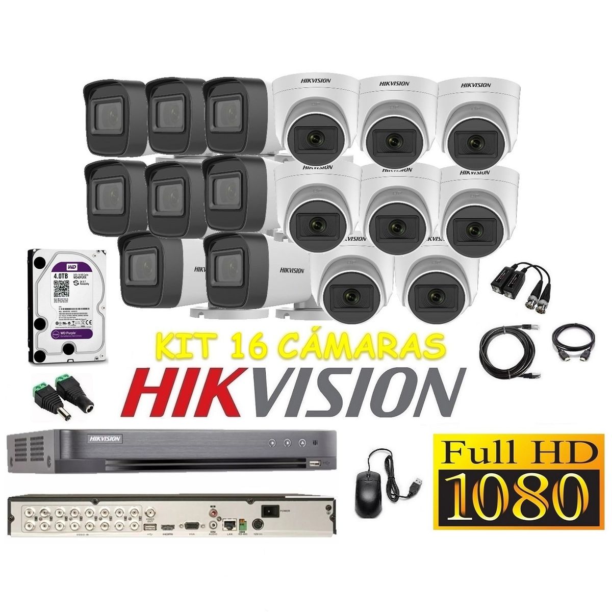 HIKVISION - Cámaras Seguridad Kit 16 HIKVISION FULLHD Audio DVR HQHI + 4tb
