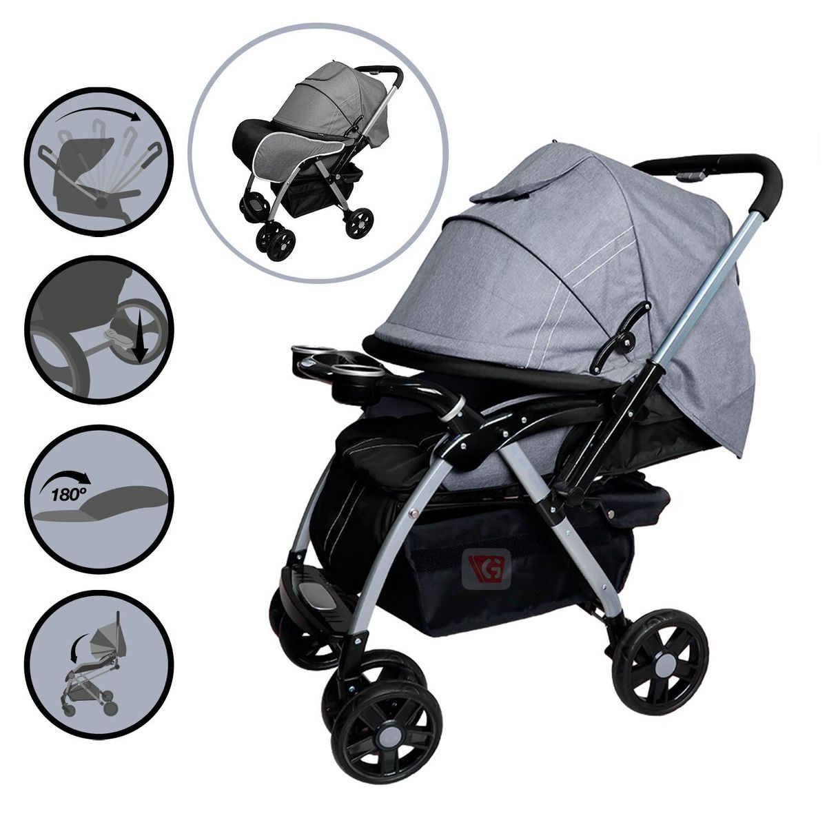 EBABY - Coche Cuna Ebaby ROSSIi Gris