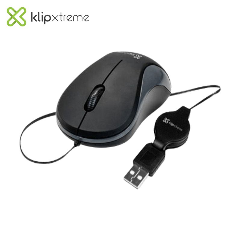 KLIP XTREME - Mouse Klip Xtreme Karbon Negro USB Retráctil Ambidiestro 1000 DPI