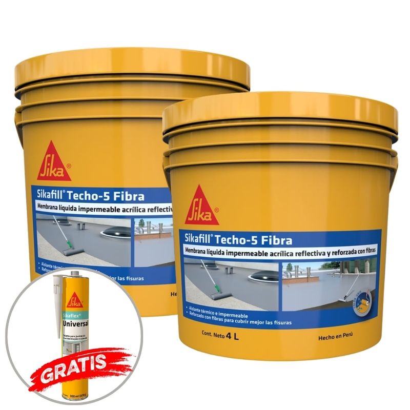 SIKA - Pack 2 Und de Impermeabilizante Sikafill Techo-5 Fibra Gris x 4L