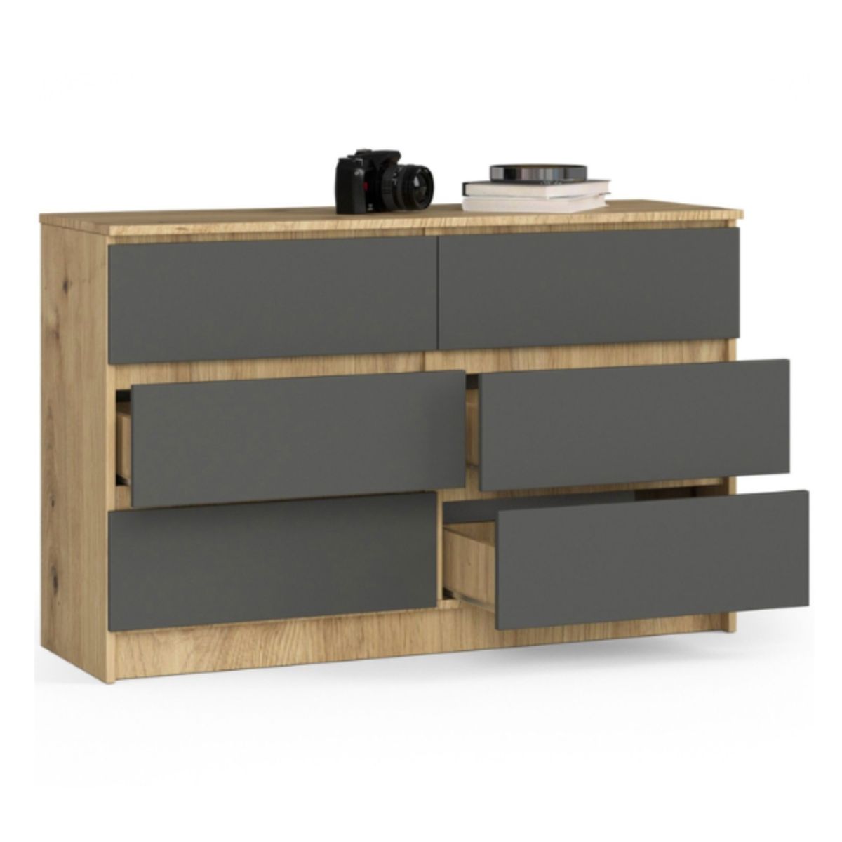 GENERICO - Cómoda Moderna Aros De 6 Cajones Duna y Grafito Petrox Home