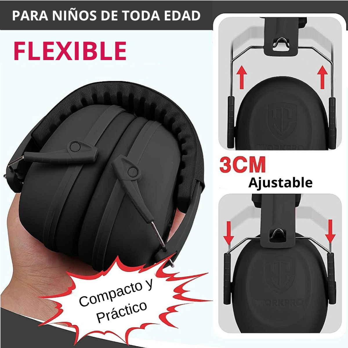 GENERICO - Audífonos Antiruido Niños 3-15 años  Orejeras Reducción de Ruido NEGRO - WORKPRO