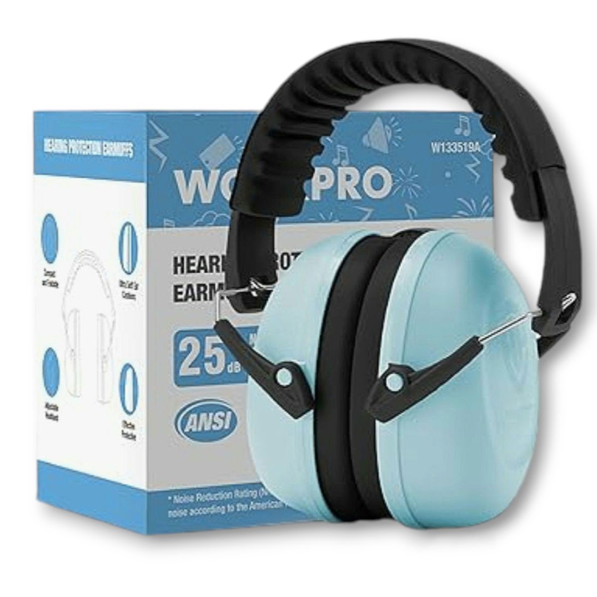 GENERICO - Audífonos Antiruido Niños 3-15 años Orejeras Reducción de Ruido Celeste- WORKPRO