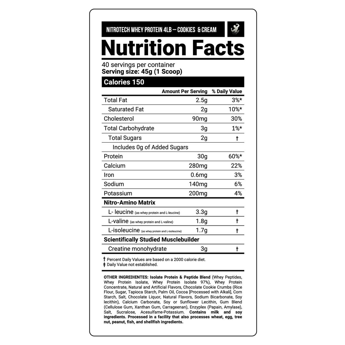 MUSCLETECH - Proteína Nitrotech Whey Protein 4lb - Cookies & Cream