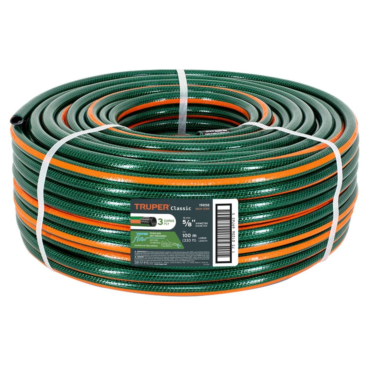 TRUPER - MANGUERA DE RIEGO RESIDENCIAL 5/8 3 CAPAS 100 METROS TRUPER