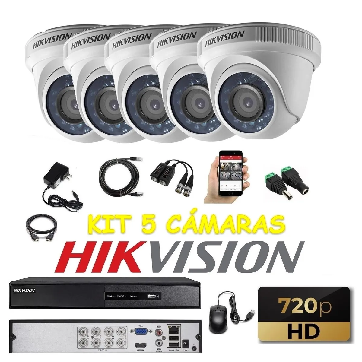 HIKVISION - kit 5 Cámaras Seguridad Domo Interior HD Hikvision