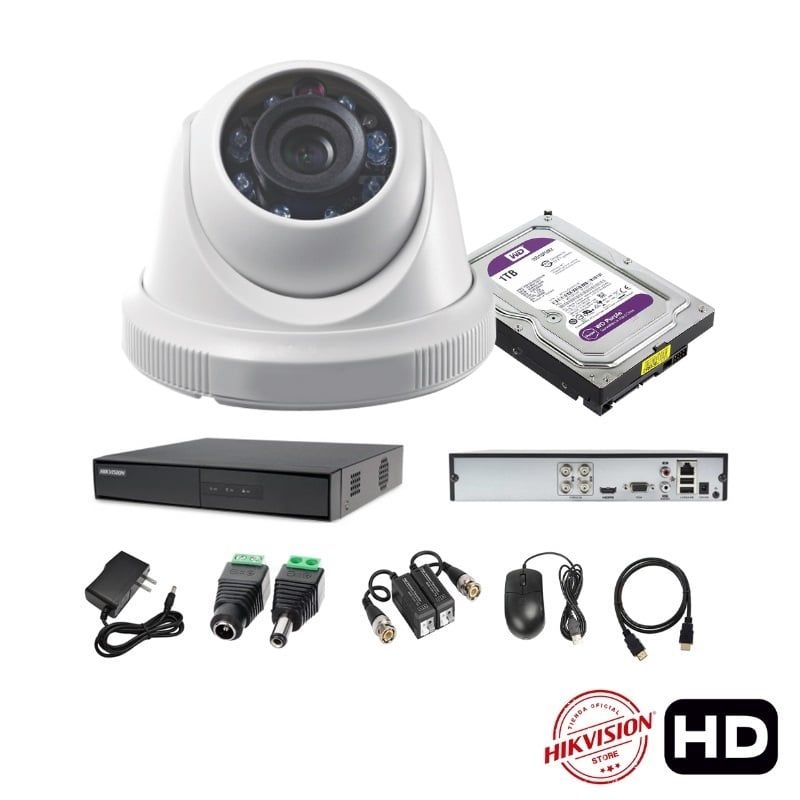 HIKVISION - kit 1 Cámaras Seguridad Domo Interior HD Hikvision + 1TB
