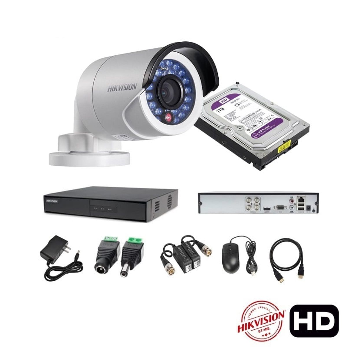 HIKVISION - kit 1 Cámaras Seguridad Tubo Exteriror HD Hikvision + 1TB