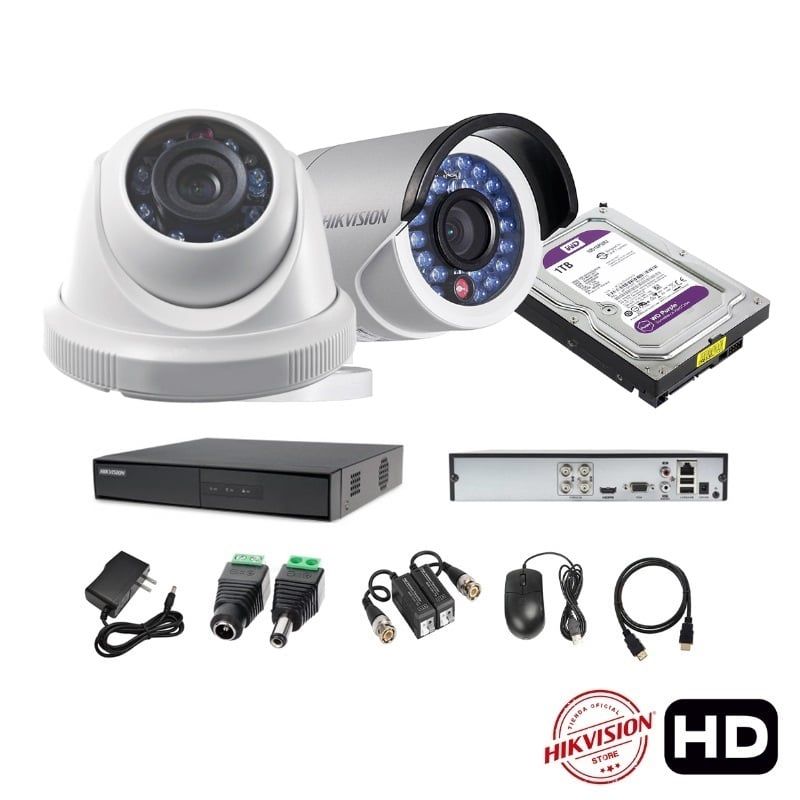 HIKVISION - kit 2 Cámaras Seguridad HD Hikvision + 1tb