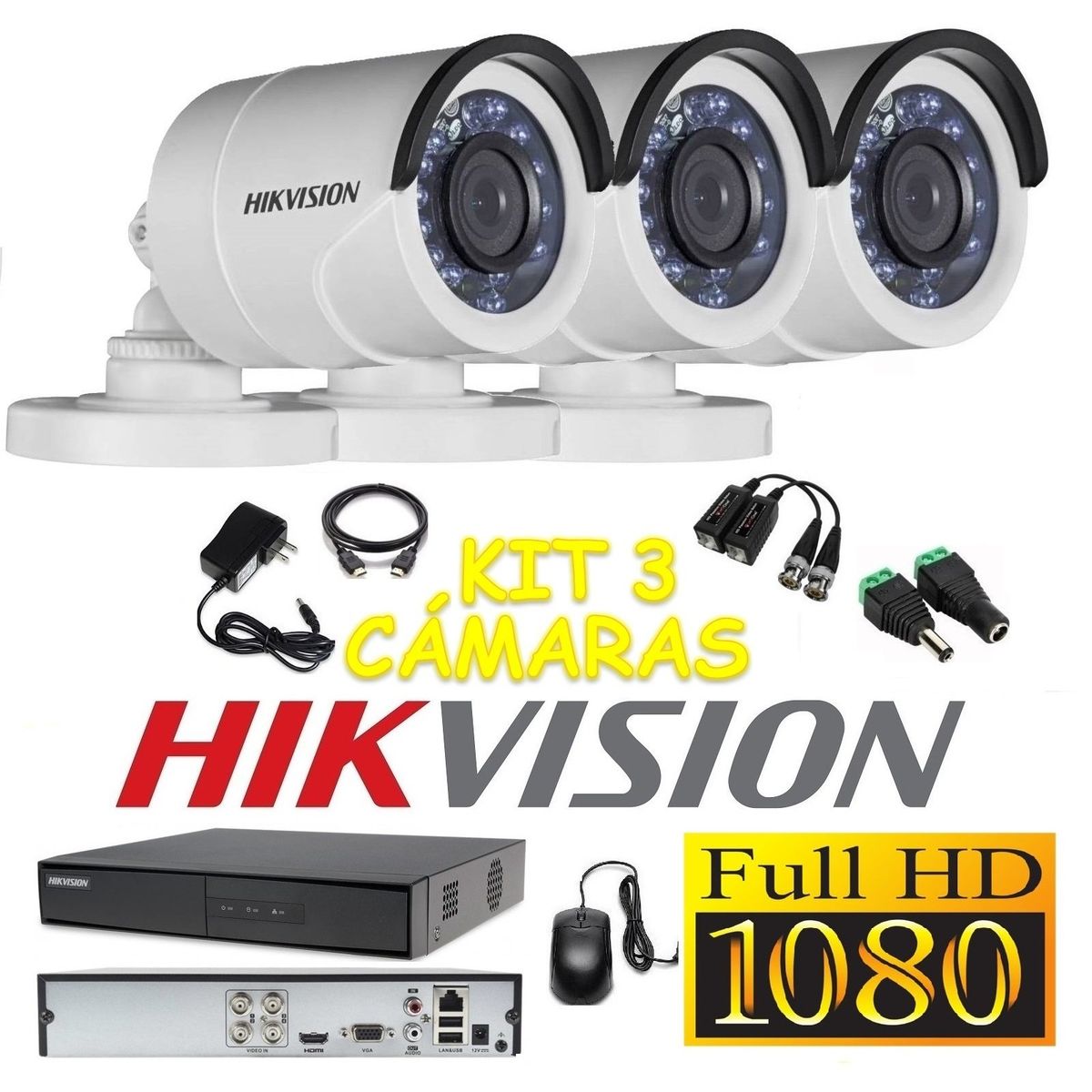 HIKVISION - kit 3 Cámaras Seguridad Tubo FULLHD Hikvision