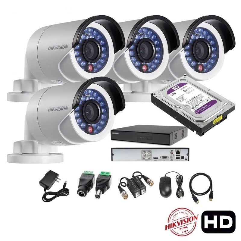 HIKVISION - kit 4 Cámaras Seguridad Tubo HD Hikvision 1TB