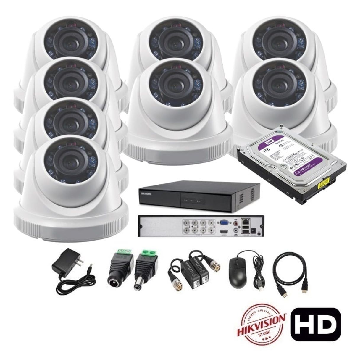 HIKVISION - kit 8 Cámaras Seguridad Domo Interior HD Hikvision 1tb