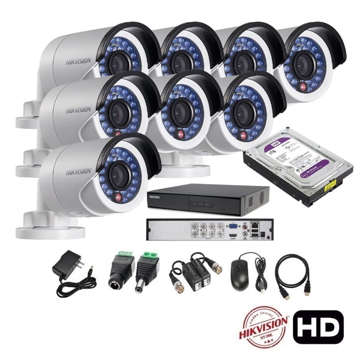 HIKVISION - kit 8 Cámaras Seguridad Tubo Exterior HD Hikvision 1tb