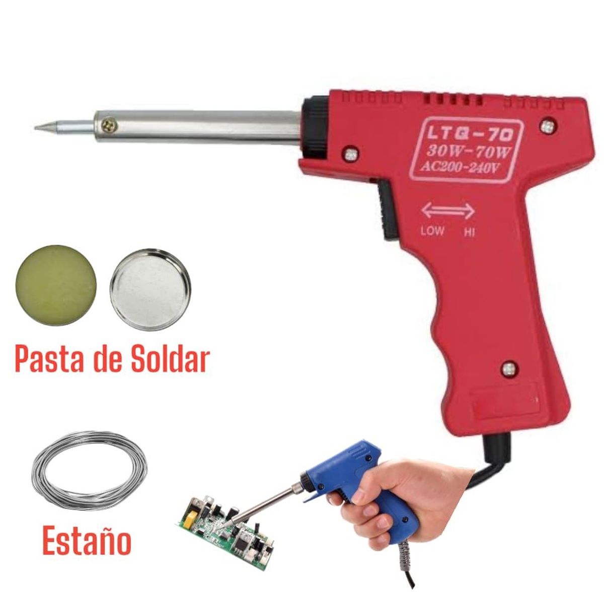 Cautin Estaño 2m Pasta Flux Tipo Pistola Soldador 30-80Watts, marca OEM - Foto Principal