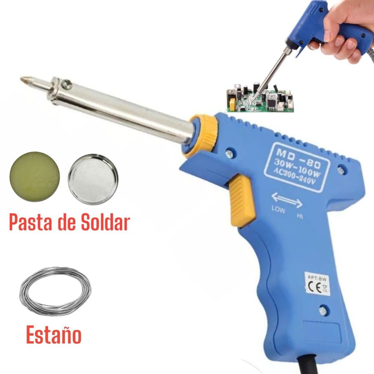 Cautin Estaño 2m Pasta Flux Tipo Pistola Soldador 30-80Watts, marca OEM - Foto 2