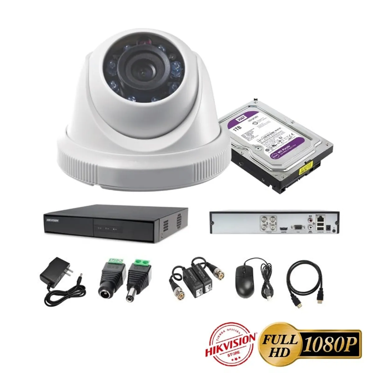 HIKVISION - kit 1 Cámaras Seguridad Domo Interior FULLHD Hikvision + 1TB
