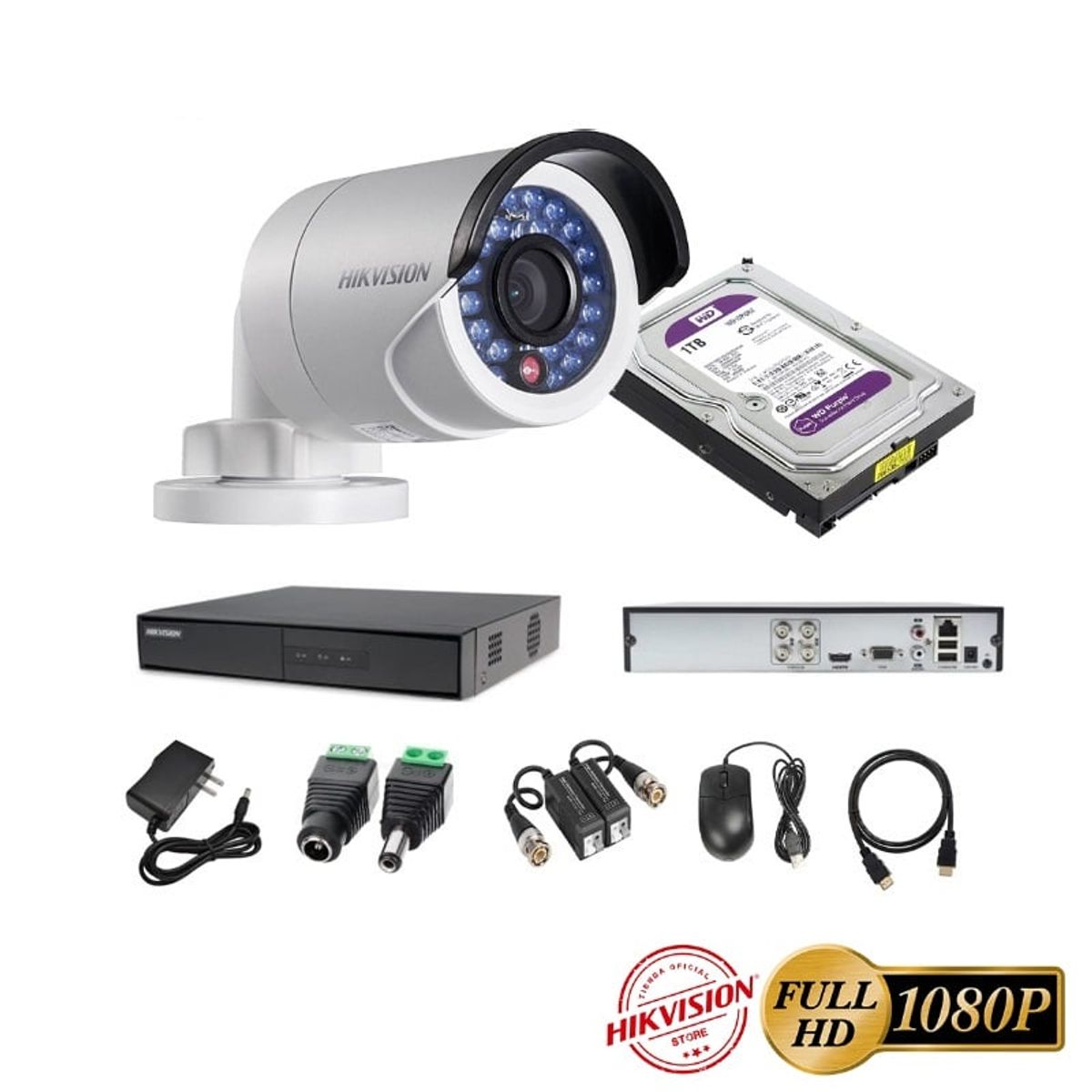 HIKVISION - kit 1 Cámaras Seguridad Tubo Exteriror FULLHD Hikvision + 1TB