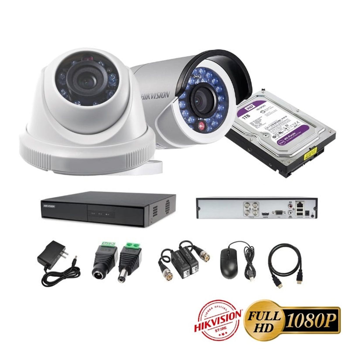 HIKVISION - kit 2 Cámaras Seguridad FULLHD Hikvision + 1tb