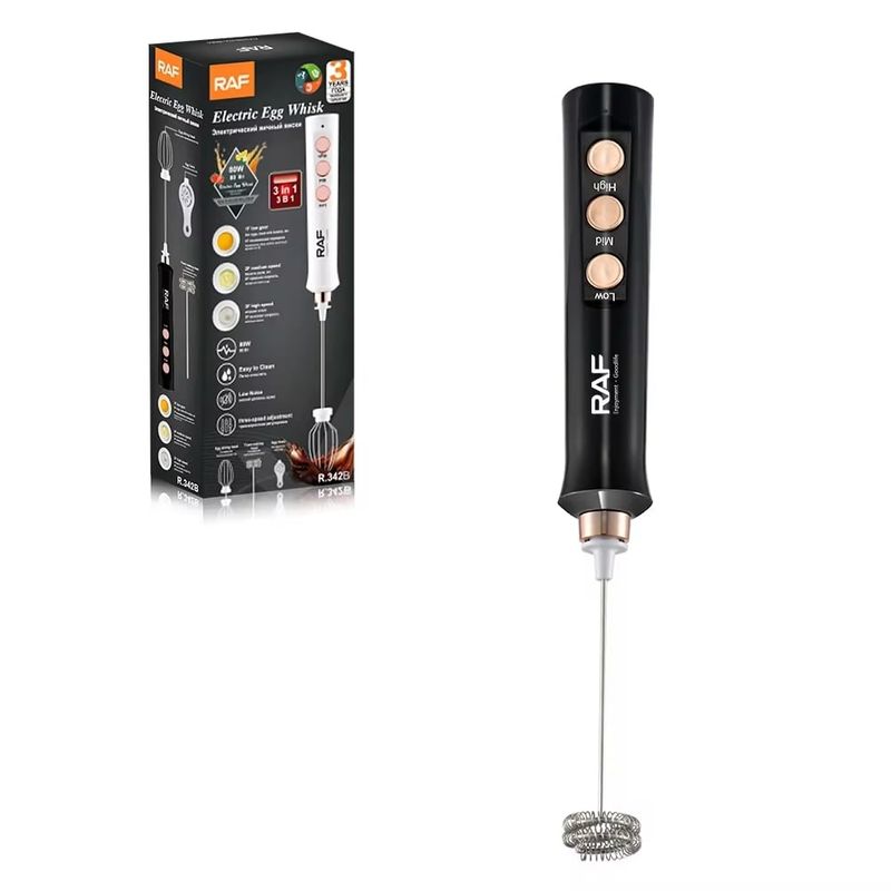 RAFF - Batidor Manual de Huevos y Café Eléctrico RAF 3 en 1 Negro - R.342