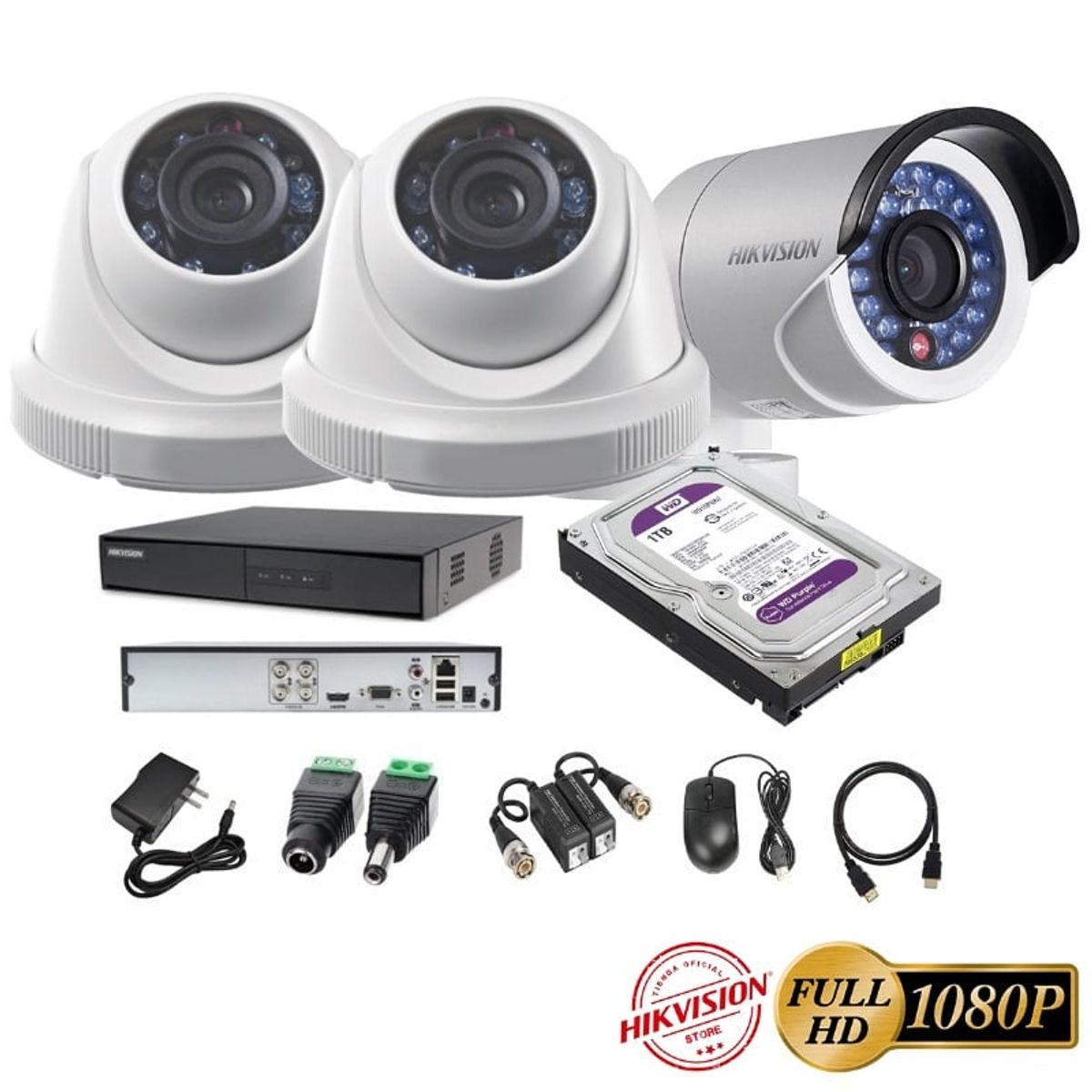 HIKVISION - kit 3 Cámaras Seguridad FULLHD Hikvision 1tb