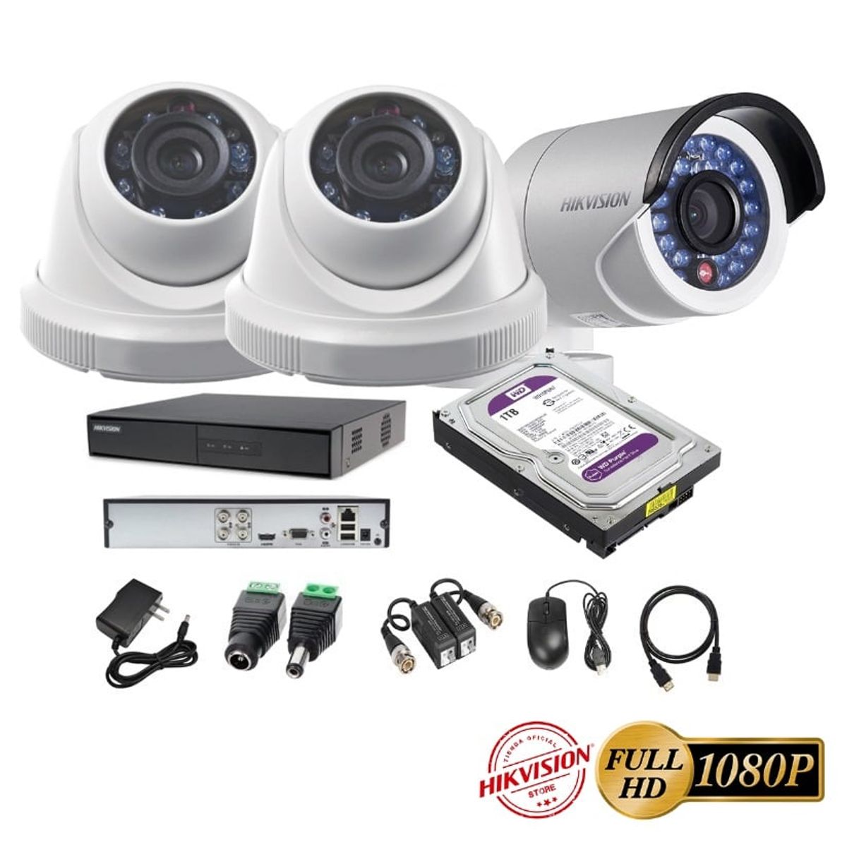 HIKVISION - kit 3 Cámaras Seguridad FULLHD Hikvision 1tb