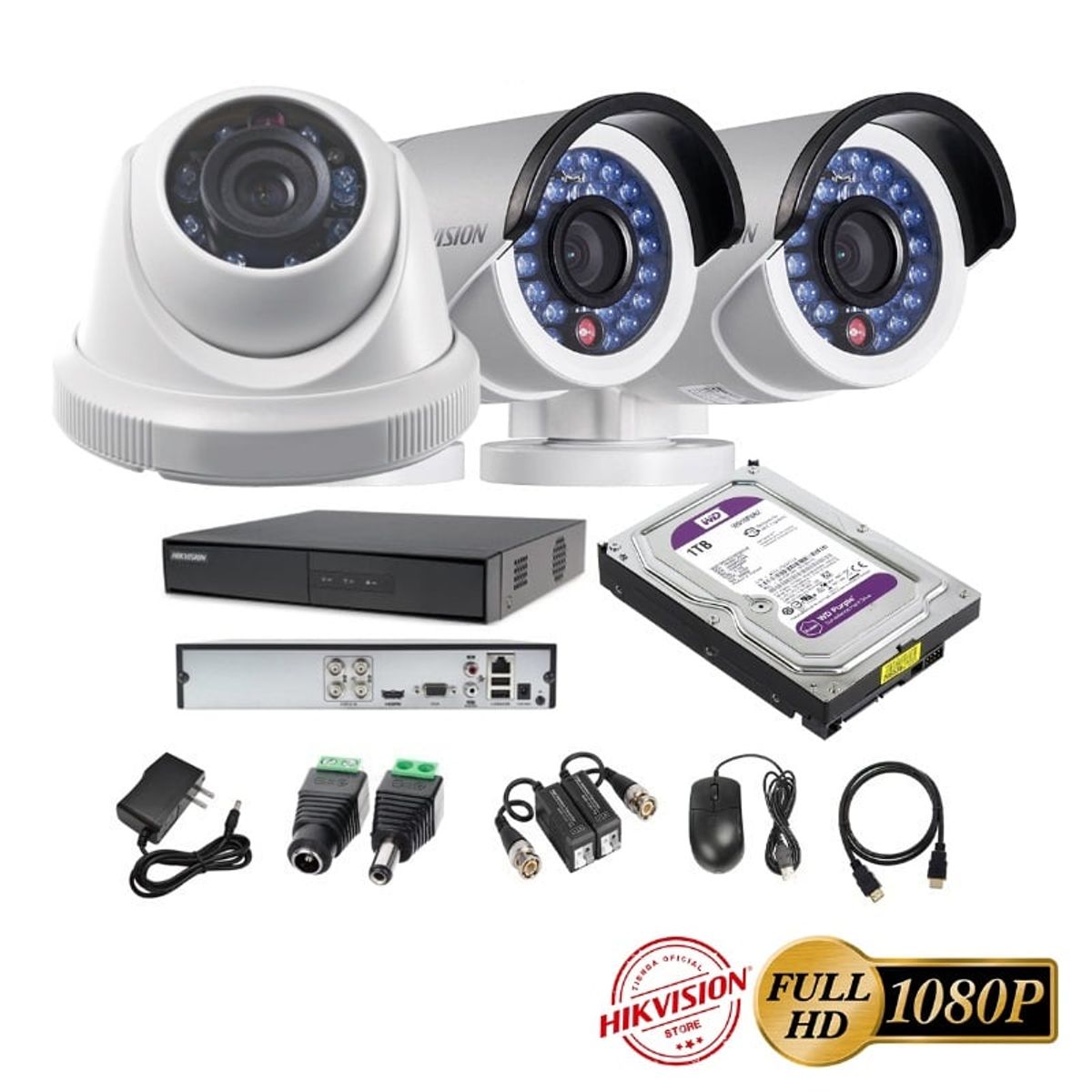 HIKVISION - kit 3 Cámaras Seguridad FULLHD 1080p Hikvision 1tb