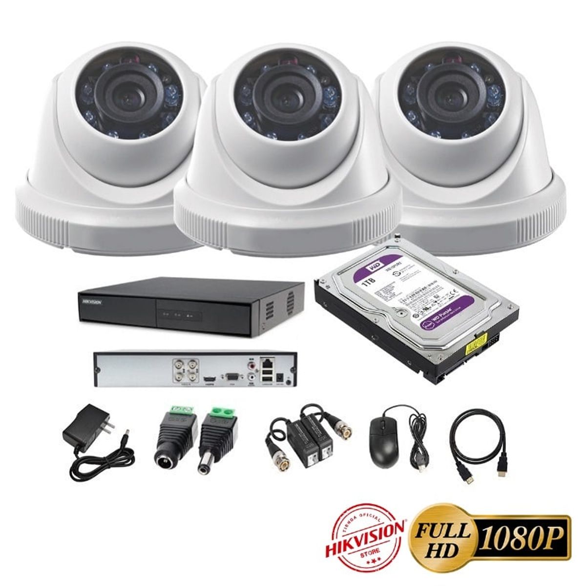 HIKVISION - kit 3 Cámaras Seguridad Domo FULLHD Hikvision 1tb