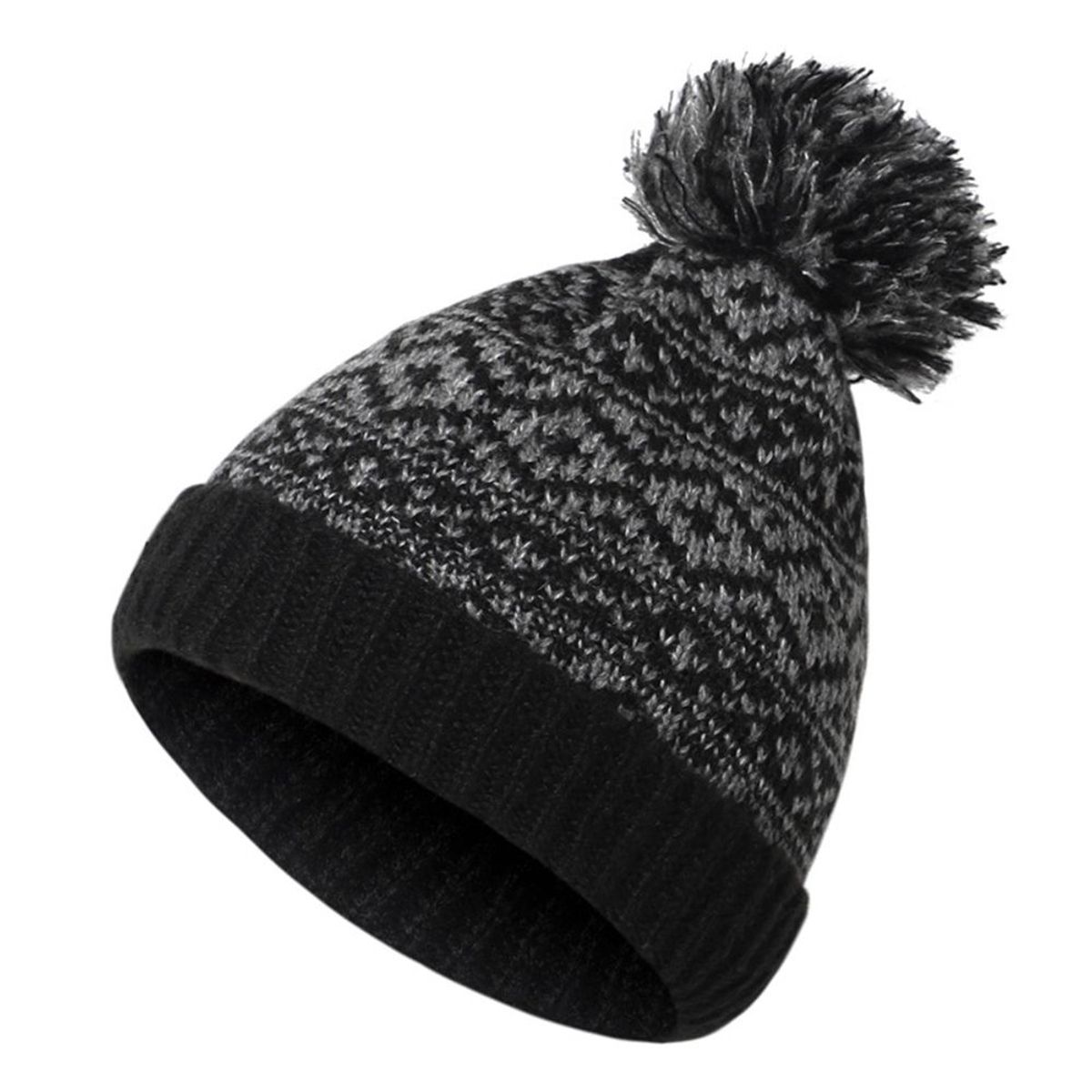 KAST PE - Gorro Beanie Bawei Negro Gris de Lana Suave con Pompon