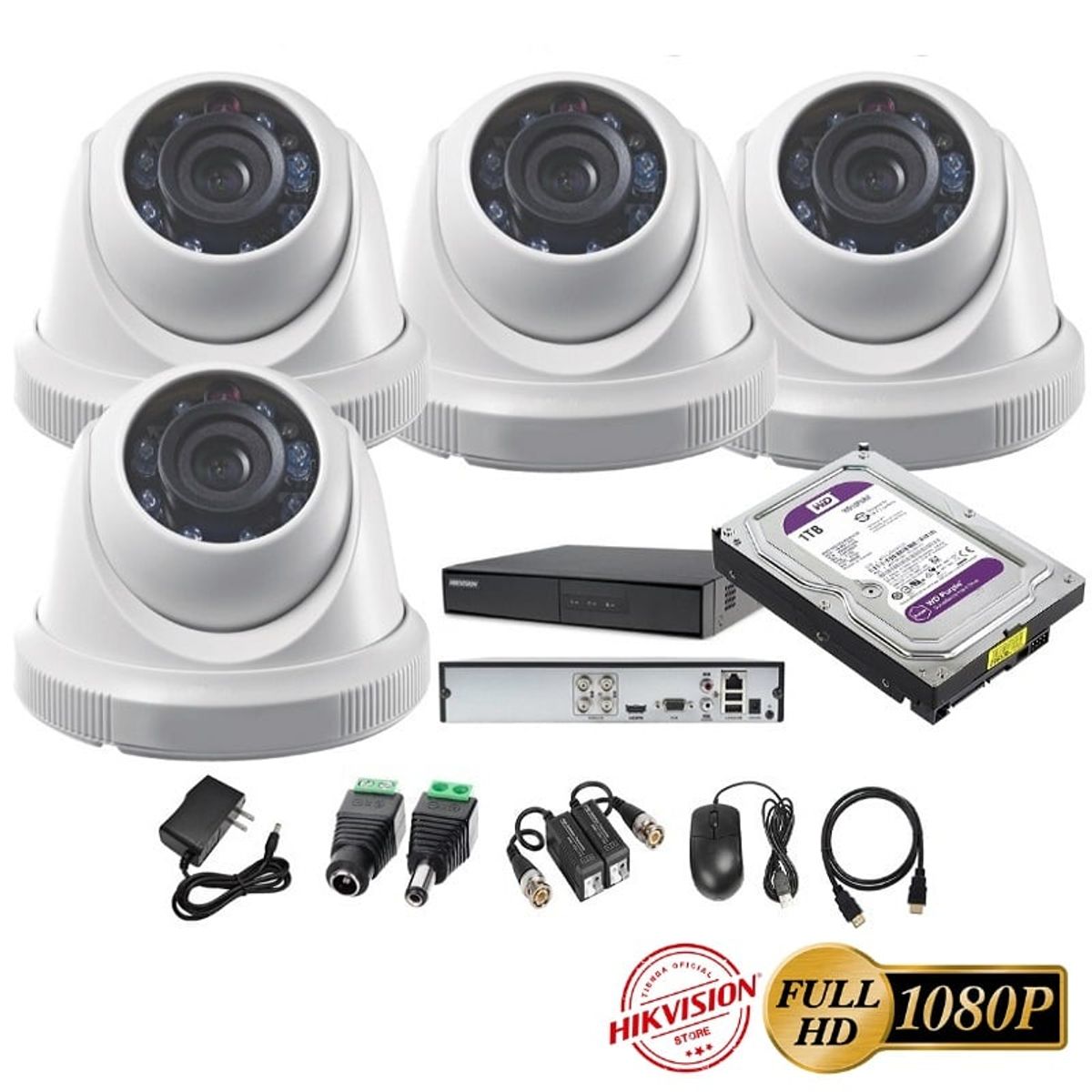 HIKVISION - kit 4 Cámaras Seguridad Domo FULLHD Hikvision 1TB