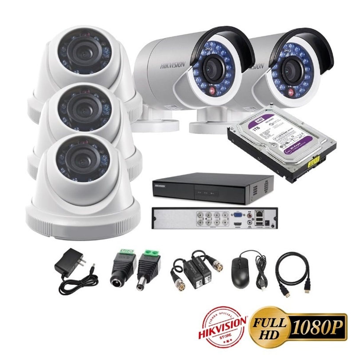 HIKVISION - kit 5 Cámaras Seguridad FULLHD Hikvision 1tb