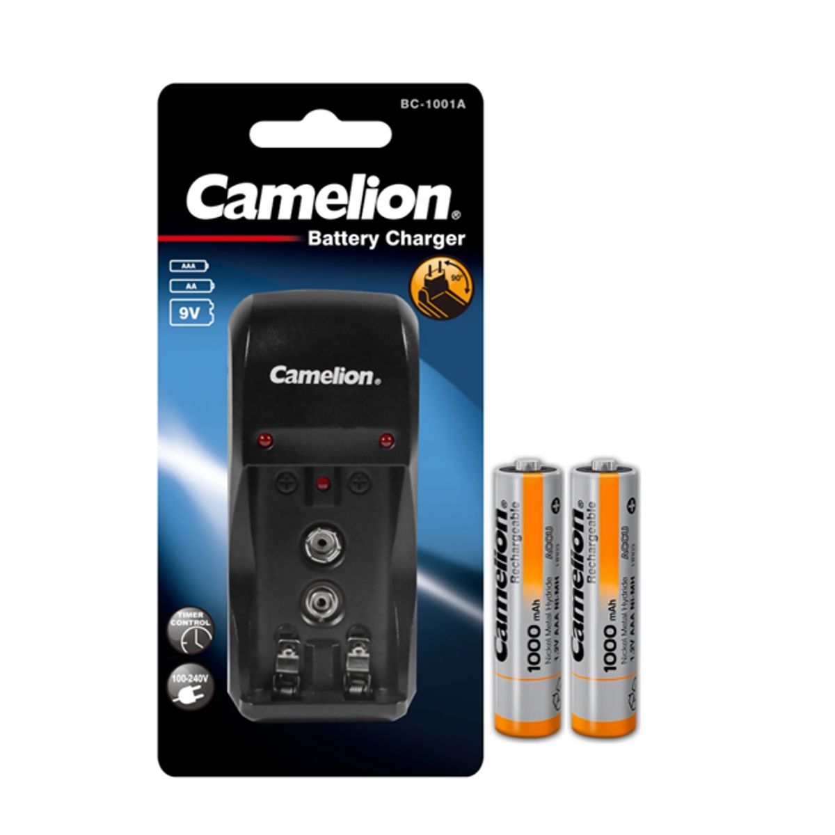 CAMELION - Cargador para  2xAA -2xAAA y 9v +2 Pilas Recargables AAA de 1000mah