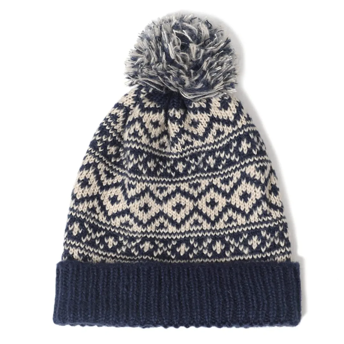 KAST PE - Gorro Beanie Bawei Azul Crema de Lana Suave con Pompon