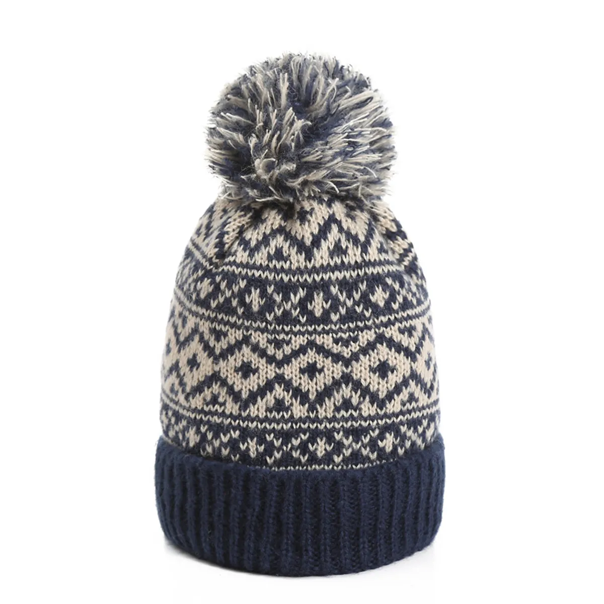 KAST PE - Gorro Beanie Bawei Azul Crema de Lana Suave con Pompon