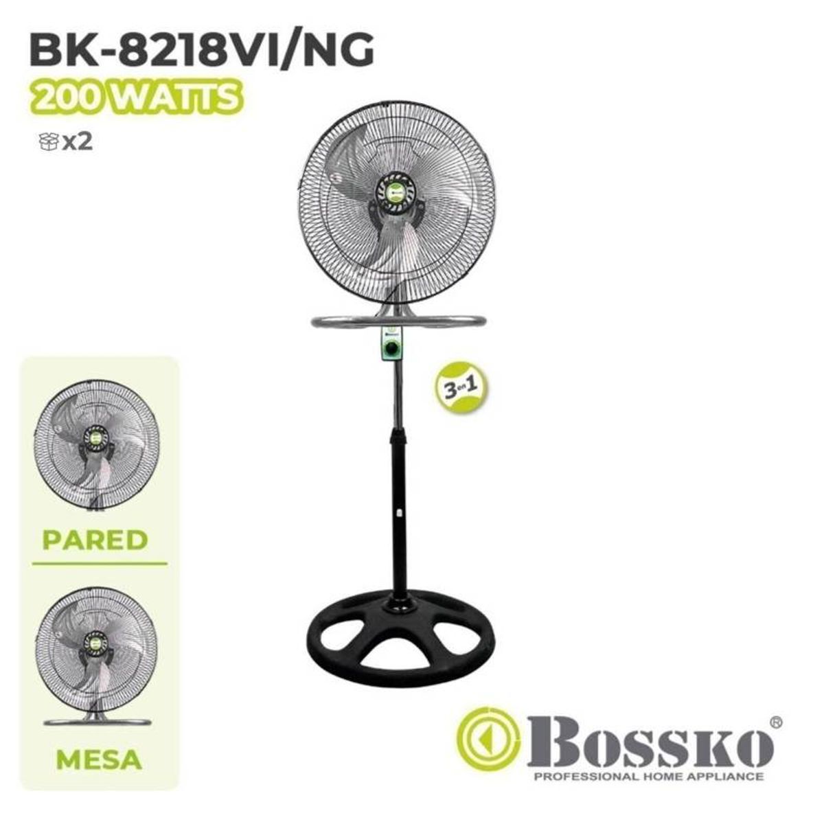 BOSSKO - Ventilador 3 En 1 De 18" 200W BK-8218VING-Negro